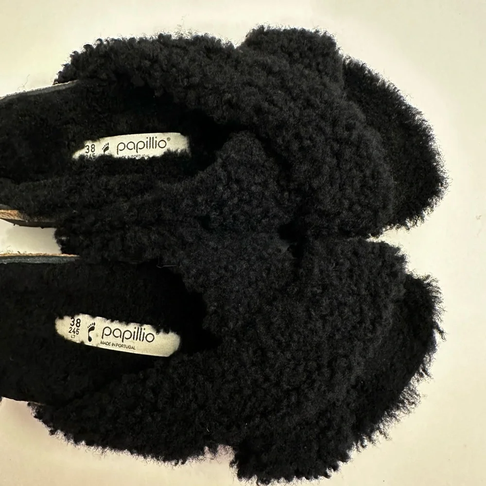 Birkenstock Papillio Daytona Shearling Teddy Platform Two-Strap Sandal Size 38